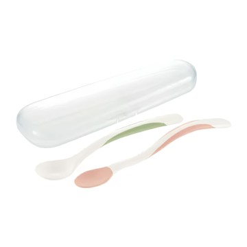 Richell 利其爾 離乳食湯匙套裝組 柔軟湯匙前端設計 附外出盒  綠色 + 白色 + 粉色  1組