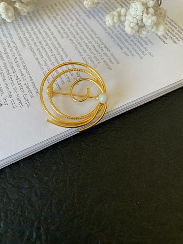 老又好古董珠寶 Vintage金色圓圈圈小珠氣質別針 B812