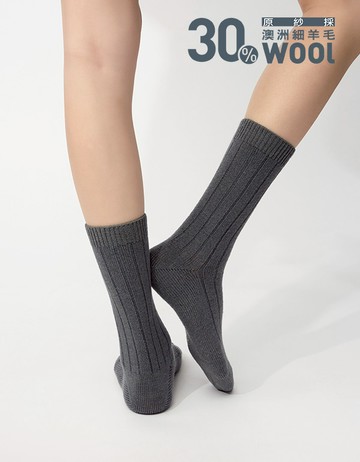 Light．Mellow坑條羊毛襪- 灰