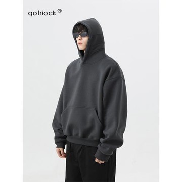 QOTRIOCK美式重磅連帽衛衣男春秋潮牌寬松純色高級感帽衫情侶外套
