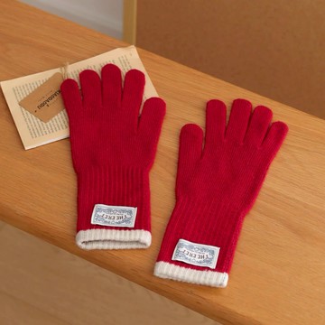 Merite｜韓系撞色小標手套｜紅｜咖｜粉｜黑｜水藍｜綠