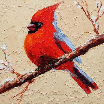 Cardinal 原創油畫 Red 雀 on Branch Wall Art Mini Art 油畫 油畫原作
