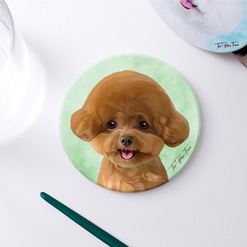 啡色貴婦狗 貴賓狗 狗狗-圓型陶瓷吸水杯墊/動物/居家用品
