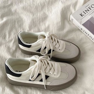 喜叔 秋季單網透氣德訓鞋女厚底2024新款復古百搭休閑板鞋小白鞋