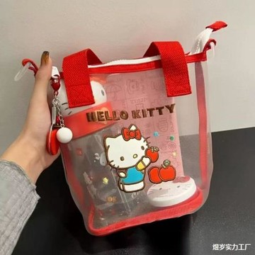 新款貓網紗手提袋韓風便當包便攜大容量手拎斜挎包游泳收納包