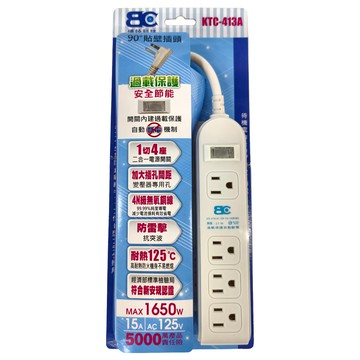 BC 博銓科技 1切4座二合一延長用電源線組 加大間距 3孔 KTC-413A 210 x 47 x 29mm  2.7m  白色  1個