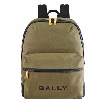 BALLY 6306641 TRECK 燙印LOGO帆布商旅雙拉鍊後背包.軍綠