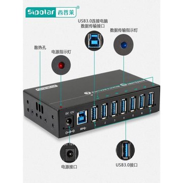 西普萊SIPOLAR工業集線器A-172 A-173 7口2.0 3.0USB HUB手機投屏擴展刷機U盤批量復制硬盤P盤充電（送軟件）