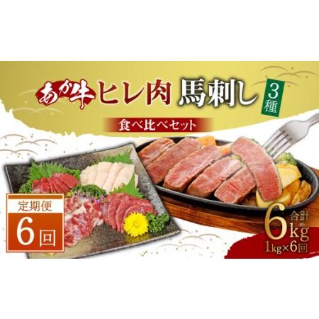 ふるさと納税  あか牛 ヒレ肉 800g (6枚前後)・ 馬刺し 200g 赤身 100g 霜降り 50g たてがみ 50g) 食べ比べ セット 熊本県高森町