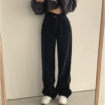 Vuja de 牛仔褲 直筒褲 顯瘦牛仔褲女 休閒長褲 長褲女生韓版 長褲 秋天褲子 美式復古 寬鬆闊腿褲 高腰褲子