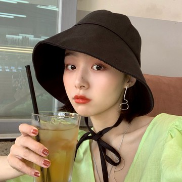 爬爬家/夏天百搭日系純色漁夫帽子女大檐遮陽盆帽防紫外線太陽帽1入