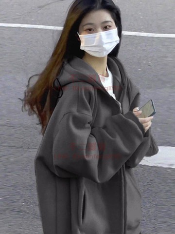連帽衛衣 美式復古加厚女秋冬oversize純色外套 chic慵懶開衫【不二雜貨】