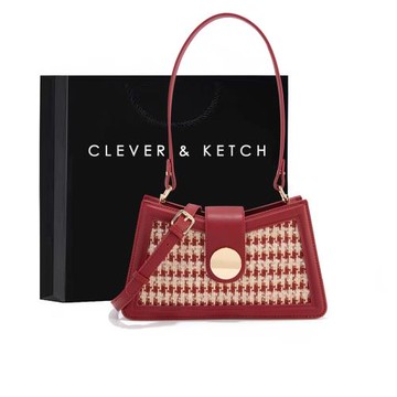 (免運)Clever&Ketch高級感紅色新娘結婚包包女2025新款千鳥格單肩腋下包