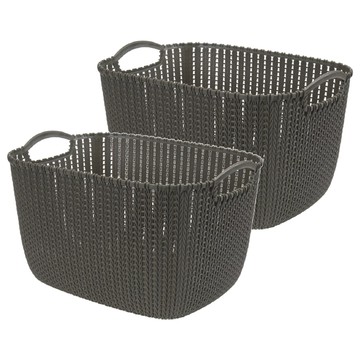 無印風 仿藤編 收納籃 健康無味安全 適用多種場景 雙側把手  大號(38 x 28 x 23cm)  深灰色  2個