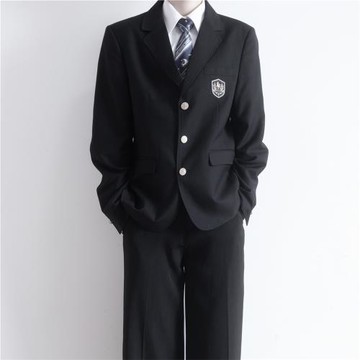 【顏沐溪】井藤高 原創dk制服男款西裝外套 三粒扣黑西服刺繡徽章