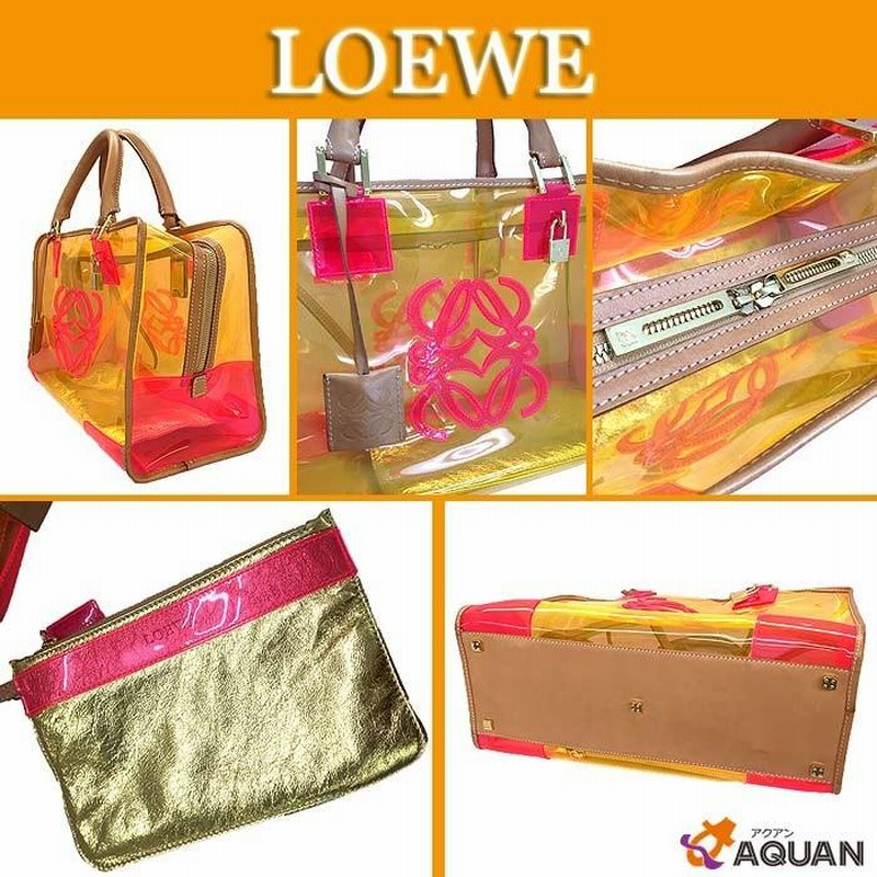 LOEWE ロエベ アマソナ ボストンバッグ ハンドバッグ クリア ビニール×レザー クリアオレンジ×クリアピンク 送料込み |  LINEブランドカタログ