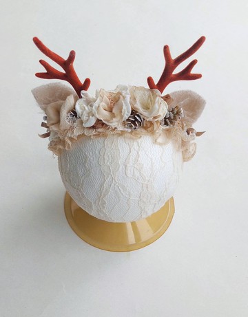 精緻鹿角花朵蝴蝶結髮帶 – 適合寶寶攝影或女孩配戴