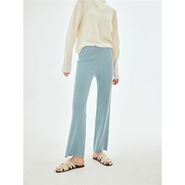 Z老板 羊絨無側縫粗羅紋毛織長褲春季女闊腿褲休閑褲新款