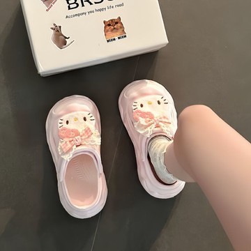 臺灣-出貨🔥可愛卡通新款KT貓洞洞鞋女2025年夏季時尚百搭踩屎感蝴蝶結包頭鞋