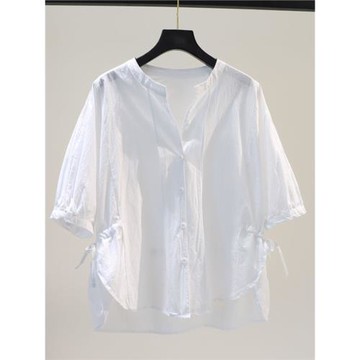 女士短袖襯衫2025夏新款大碼女裝胖mm遮肚子襯衣上衣雪紡衫小個子