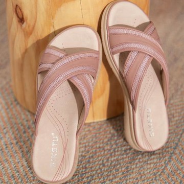 【Taroko】彩虹交錯低坡跟魚嘴舒適拖鞋(3色可選)