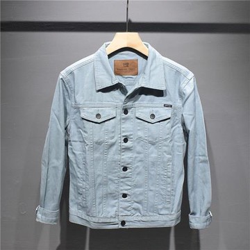 十三郎TT春季潮牌復古水洗淺藍色牛仔夾克男港風潮流工裝牛仔外套
