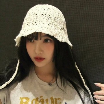 樸秀榮衕款手工針織遮陽帽子女鏤空 帶漁夫帽手工薄款簍空繫帶漁夫帽 漁夫帽 簍空帽 夏季帽 防曬帽 遮陽帽 遮陽漁夫帽