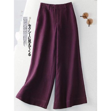 外貿出口女裝剪標牛貨大牌亞麻長褲女薄款休閑高腰顯瘦棉麻闊腿褲