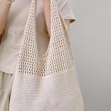 針織包 韓系單肩包 布包 肩背包 鏤空休閒大容量編織包 毛線包 夏季度假海邊背心包 購物袋