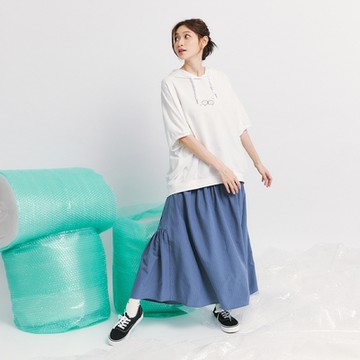 【Dailo】直條細褶綁帶長裙 藍 綠 卡 (魅力商品)