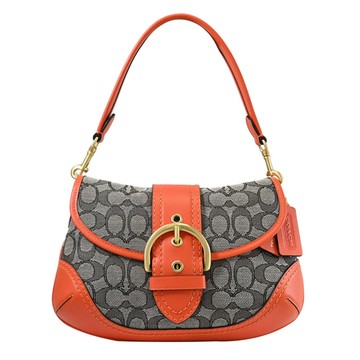 COACH CJ814 SOHO 經典撞色緹花翻蓋單肩包.橘邊