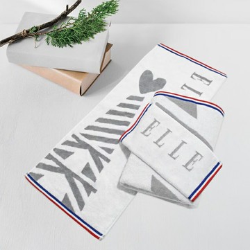 ELLE純棉素色緹花方、毛、浴巾組-艾菲之心/灰色