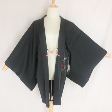 復古日本羽織 | 黑底梅花柄 | 絲質和服外套開襟衫