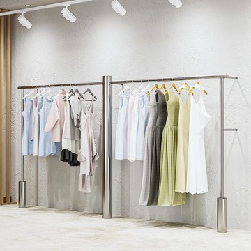 附發票 廠家直銷 服裝店展示架上墻不銹鋼拉絲銀立柱掛衣架落地式男女裝店陳列貨架