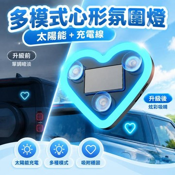 免運💒蝦皮隔日達🐬新款三角愛心霓虹燈汽車車載太陽能LED無線車內氛圍裝飾車窗