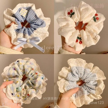 🌷臺灣出貨🌷Glove 髮圈蕾絲大腸韓係慵懶花邊甜美頭繩氣質髮繩髮飾2025新款頭髮 大腸髮圈 髮圈 髮帶 皮筋