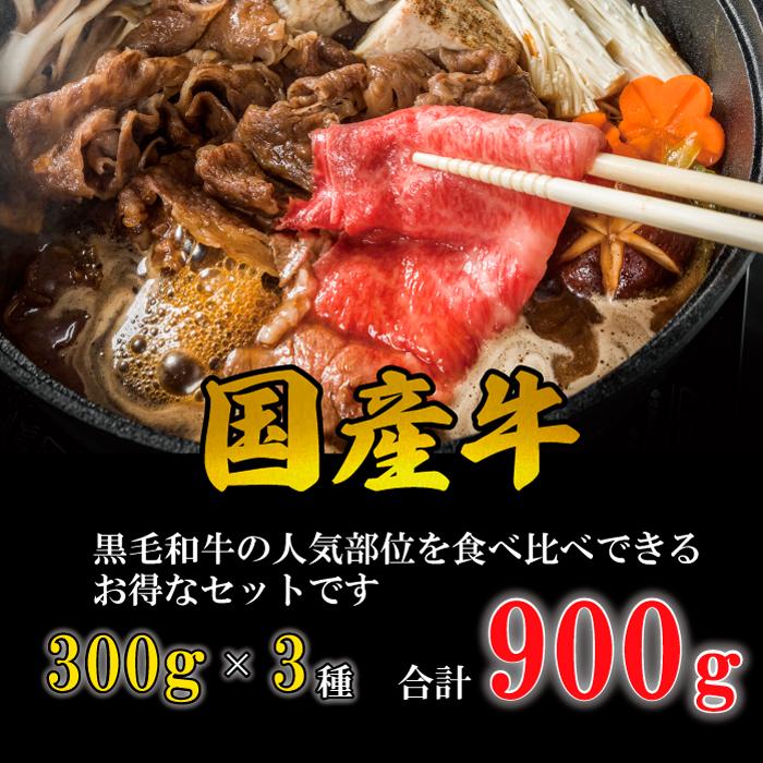 国産牛すき焼き しゃぶしゃぶ 3種 セット 4~6人 900kg （300g×3種）