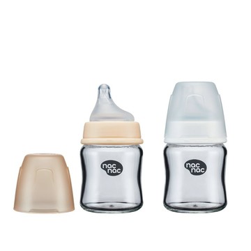 Nac Nac 妍心35%晶透防脹氣玻璃寬口奶瓶120ml(雲白色/淡奶茶)