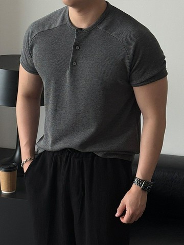 【Metanoia】🇰🇷韓製 拉克蘭剪裁亨利領針織短袖