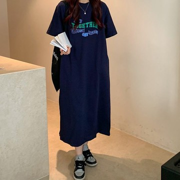 大尺碼洋裝夏季純棉衣服中長款過膝裙子胖mm顯瘦長裙