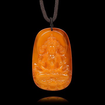 【正佳珠寶】蜜蠟琥珀 頂級金絞蜜 雞油黃度母觀音 19.7g 吊墜