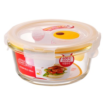 LocknLock 樂扣樂扣 輕鬆熱耐熱玻璃保鮮盒 圓形  1個容器 + 1個蓋子  1個