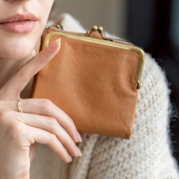 口金包 系統收納 栃木皮革 小錢包 米色