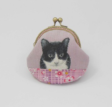 刺繡 8.5cm口金零錢包55-黑白貓
