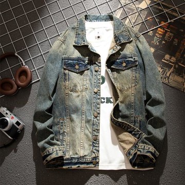 懷舊美式休閑牛仔外套男款高街潮牌復古寬松夾克大碼工裝上衣服潮