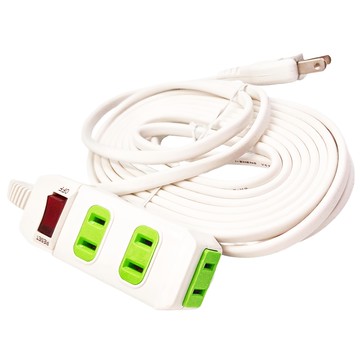 PRACTICAL 實用牌 1開3插 2P延長線 1650W  白色  6.3m  白色 + 綠色  1條