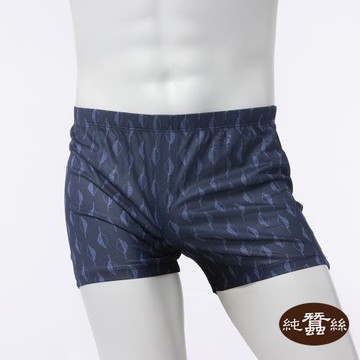 【岱妮蠶絲】透氣蠶絲鳳眼男中腰平口四角內褲-VMA4BA02JO(霧藍葉紋)