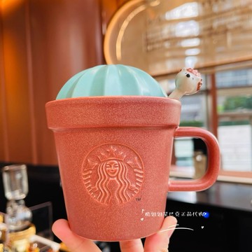 星巴克杯子2026新年禮物杯子夏天新品可愛動物仙人掌盆栽造型陶瓷喝水馬克杯帶攪拌勺咖啡杯茶杯