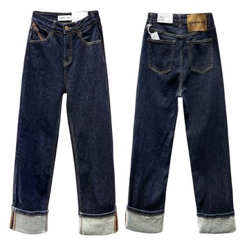 顯瘦顯腿直！花匣子flower高品質高腰牛仔褲 帥氣翻邊直筒褲61619