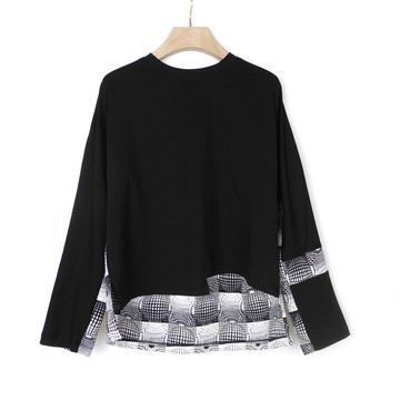 黑 不規則網格花紋拼接T #U1142